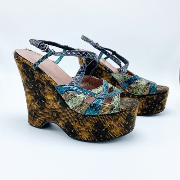 Miu Miu Gold and Green Platform Sandals - Picture 3 of 8